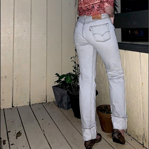 80’s LEVI’S 501 JEAN’S grey straight leg Sz 30x36 made in USA cotton high waist - Picture 2 of 14